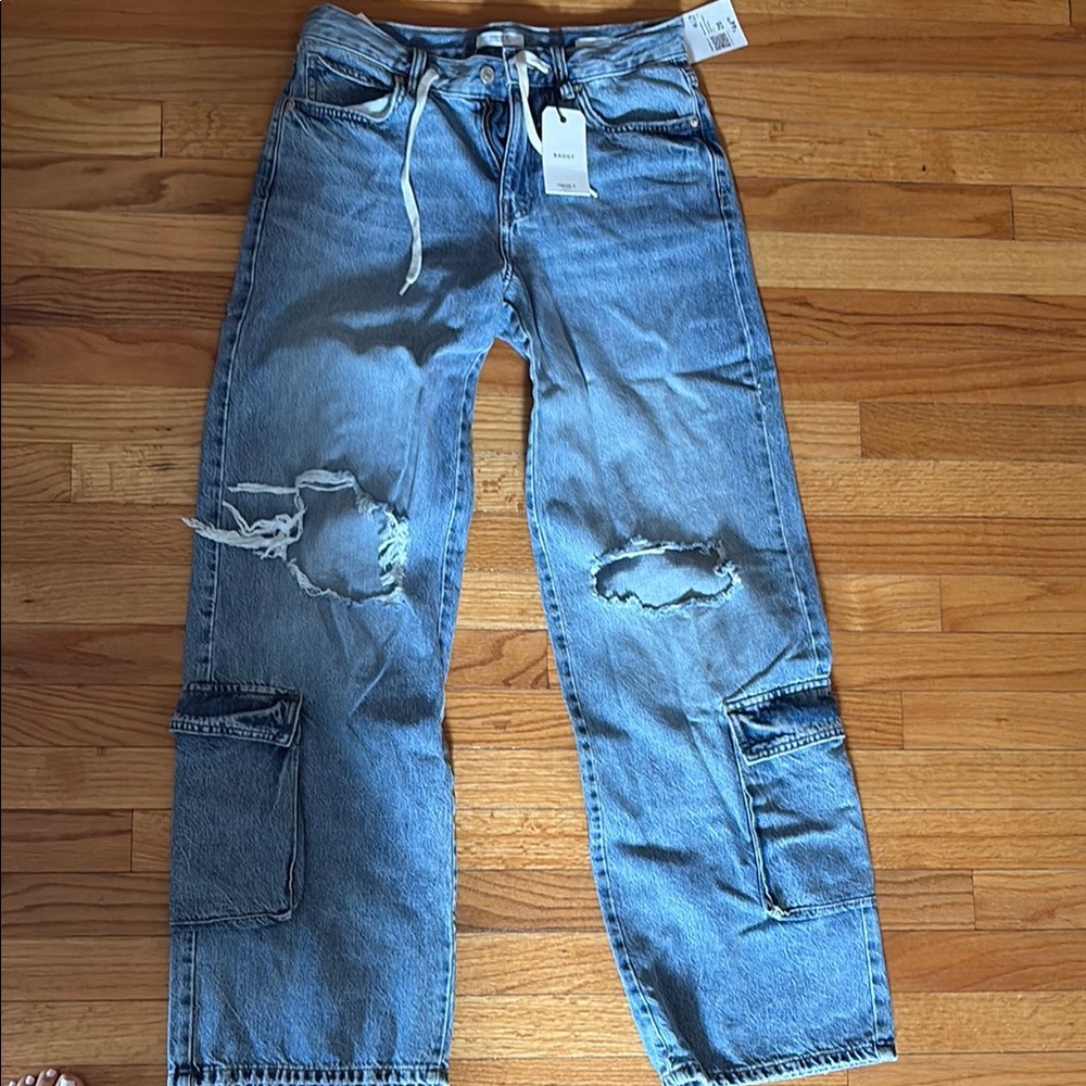 Forever 21 Blue Distressed Straight Leg Pants
